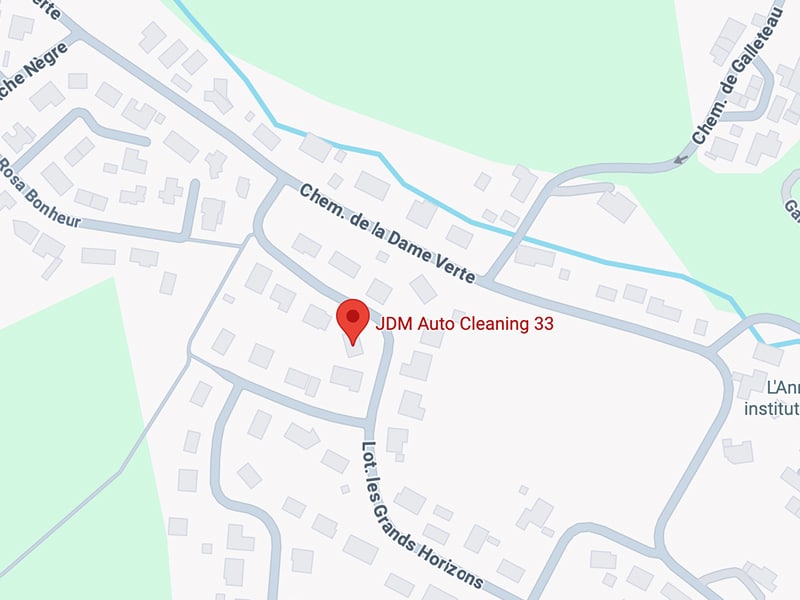 Carte locale indiquant l'emplacement de JDM Auto Cleaning 33 près du Chemin de la Dame Verte et du Lot. les Grands Horizons.